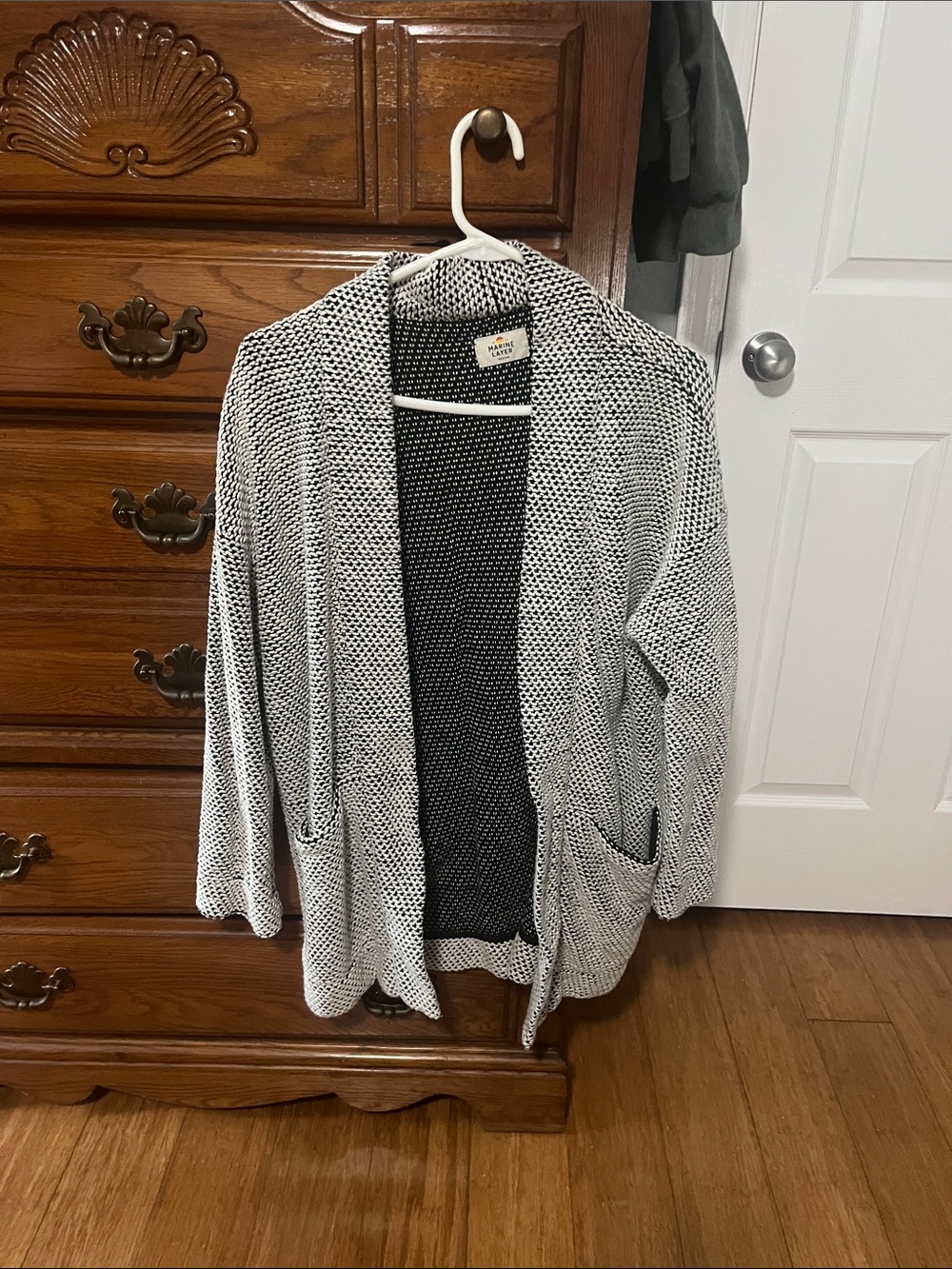 Marine Layer Black & White Open-Front Knit Cardigan